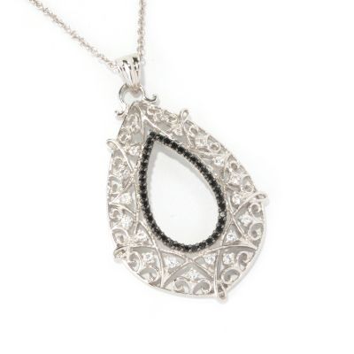 SS TEAR DROP PEND WITH BLK SPINEL WHT TOPAZ ACCENT PEND WITH CHAIN