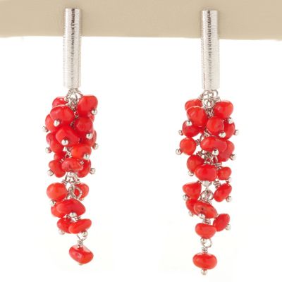 SS DROP RED CORAL CHOICE EARRING OR PEND