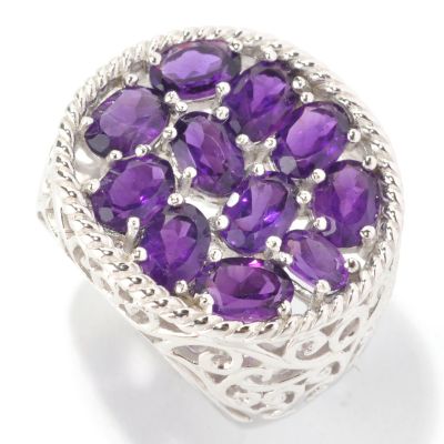 SS AFRICAN AMETHYST LARGE STONE PAVE RING