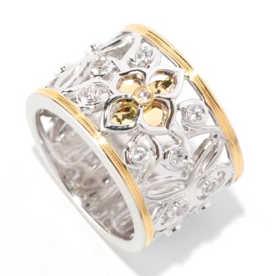 128-906 - Jordan Scott White Sapphire Floral Cut-out Wide Band Ring 