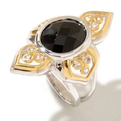128-907 - Jordan Scott 12 x 10mm Black Spinel & White Sapphire Elongated Ring 