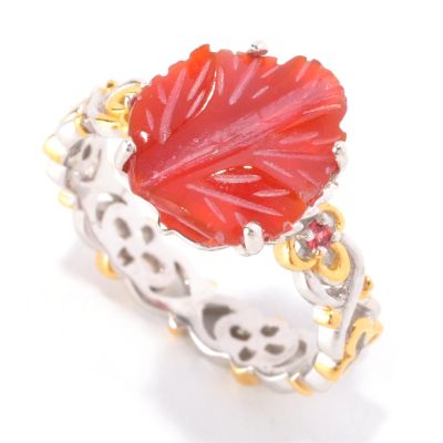 SS/PALL RING CARVED DYED RED AGATE STACK