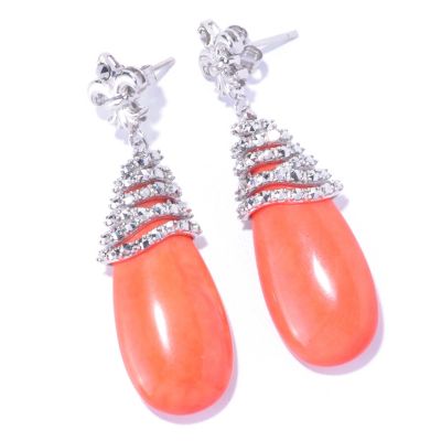 128-952 - Dallas Prince Designs 27 x 11mm Bamboo Coral & Marcasite Drop Earrings 