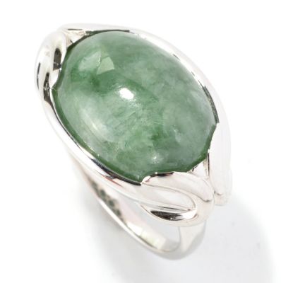 128-954 - Gem Insider Sterling Silver 16 x 12mm Oval Jadeite East-West Ring