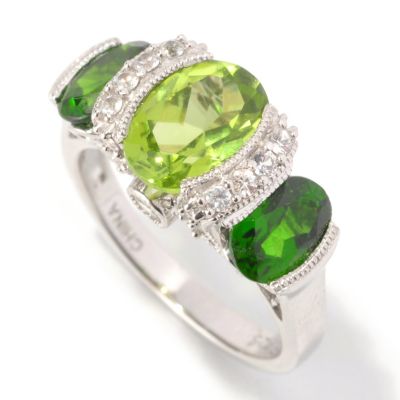 SS PERIDOT WITH CHROME WHT SAPP ACCENT RING