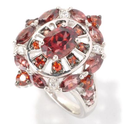 SS BROWN ZIRCON WITH RED AND WHT ZIRCON ACCENT RING