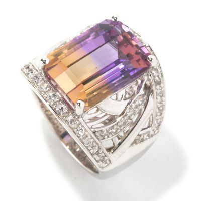 SS EMERALD CUT AMETRINE WHT SAPP RING