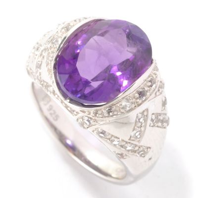 SS OVAL AMETHYST RING WHT TOPAZ ACCENTS
