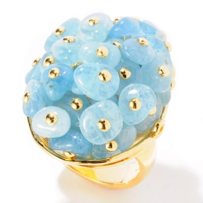 EG - SS/18KGP RING AQUAMARINE MULTI BEAD