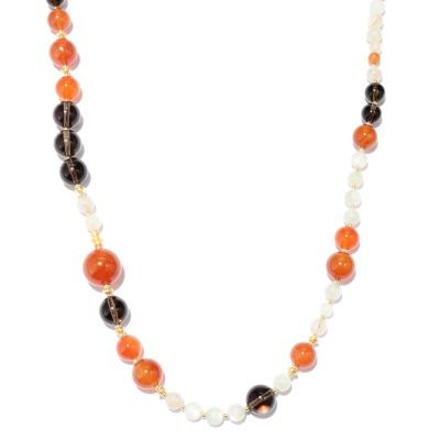 EG - SS/18KGP NECK CARNELIAN, MOOSTONE & SMOKY QTZ BEAD - 36"