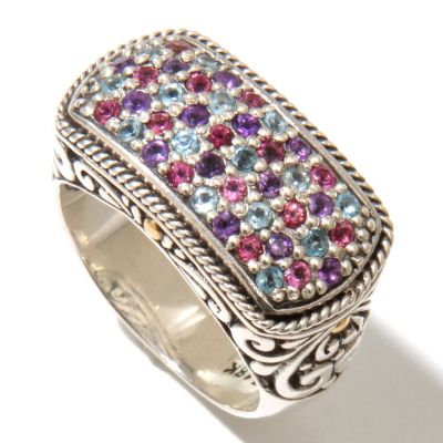 128-974 - Artisan Silver by Samuel B. Amethyst, Pink Tourmaline & Blue Topaz Ring 