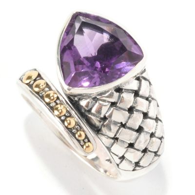 128-975 - Artisan Silver by Samuel B. 5.00ctw Amethyst Trillion Bypass Ring 