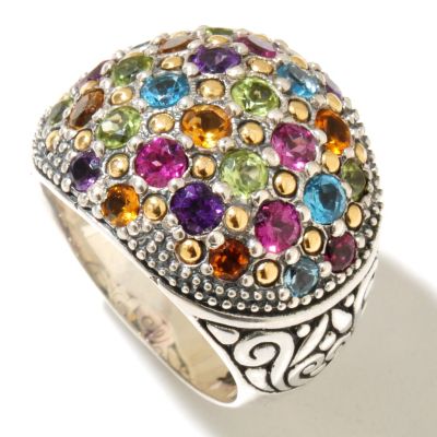 SS/18K MULTI GEM CENTER RING