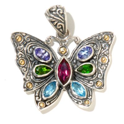 128-977 - Artisan Silver by Samuel B. 2.20ctw Multi Gemstone Butterfly Pendant 