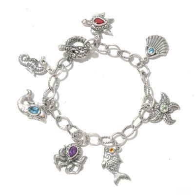 SS/18k 7" MULTI GEM SEA LIFE CHARM BRACELET
