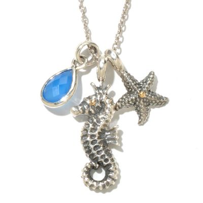 SS/18K 30" BLUE CHALCEDONY SEA LIFE CHARM NECKLACE
