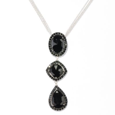 SS/PLAT PAVE & SLICE BLACK SPINEL 3-DROP ENHANCER w/ 18" CHAIN