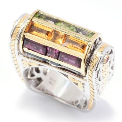 128-990 - Gems en Vogue II 6.05ctw Baguette Cut Multi Gemstone Spin Top Ring 