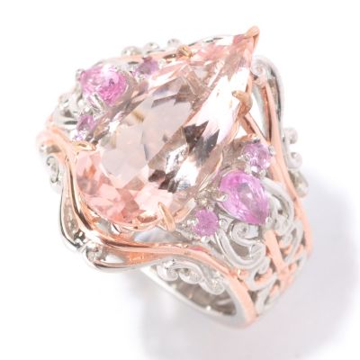 SS/PALL RING PEAR-SHAPED MORGANITE & PINK SAPH