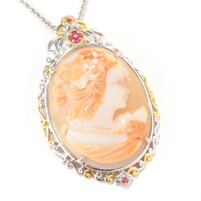 SS/PALL PEND 40MM REVERSE-CARVED PORTRAIT CAMEO ENHANCER w/ 18" CHAIN