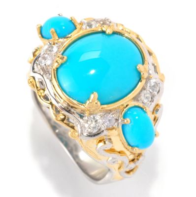128-994 - Gems en Vogue II 12 x 10mm Sleeping Beauty Turquoise & White Sapphire Ring 