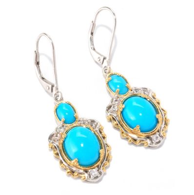 128-995 - Gems en Vogue II 10 x 8mm Sleeping Beauty Turquoise & White Sapphire Drop Earrings 