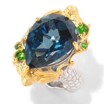 SS/PALL RING PEAR-SHAPED LONDON BLUE TOPAZ SCULPTED METAL MERMAID