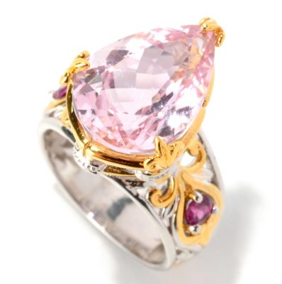 SS/PALL RING PEAR-SHAPED KUNZITE & GEM