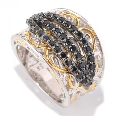 129-002 - Gems en Vogue II Black Spinel Three-Row Cigar Band Ring 