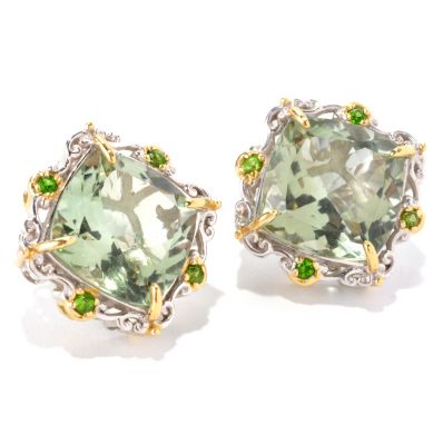 SS/PALL EAR 13MM PRASIOLITE & CHROME DIOPSIDE STUD