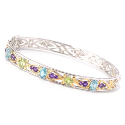 129-005 - Gems en Vogue II 2.08ctw Multi Sapphire Hinged Bangle Bracelet 
