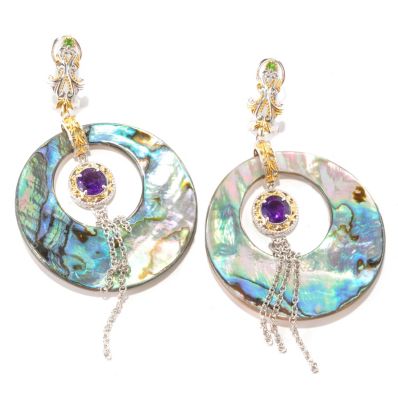 SS/PALL EAR 40MM ABALONE & MULTI GEMSTONE TASSLE DROP