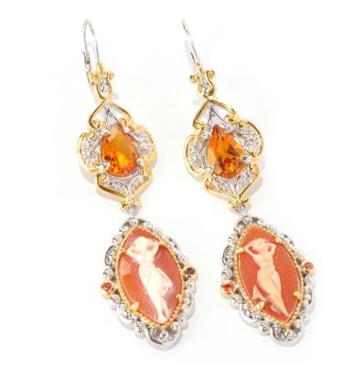 SS/PALL EAR HAND-CARVED DANCING GODDESS CAMEO & GEM DROP