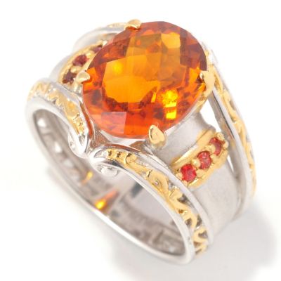 SS/PALL RING FIRE CITRINE & ORANGE SAPH