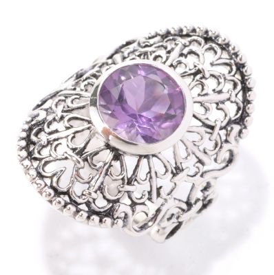 129-022 - Gem Insider Sterling Silver 2.10ctw Round Amethyst Oval Lace Ring 