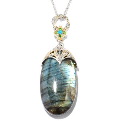 129-023 - Gems en Vogue II 45 x 25mm Labradorite & Multi Gemstone Pendant w/ Chain 