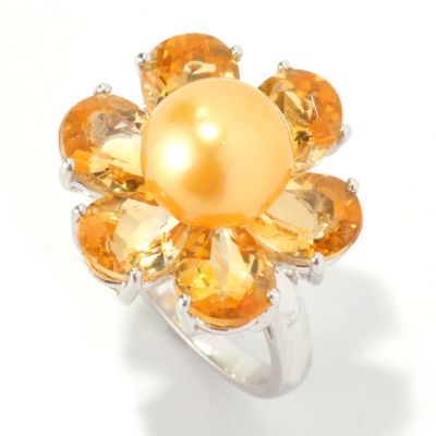 SS GOLDEN SOUTH SEA & CITRINE FLOWER RING