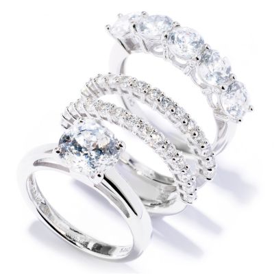 129-032 - Brilliante&reg; Platinum Embraced&trade; 3-Piece 100-Facet Round Simulated Diamond Ring Set