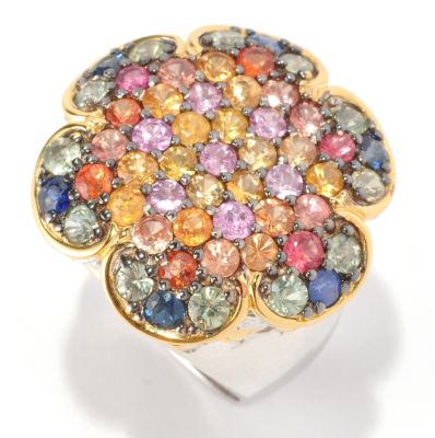 SS/PALL RING MULTI SAPPHIRE FLOWER TOP