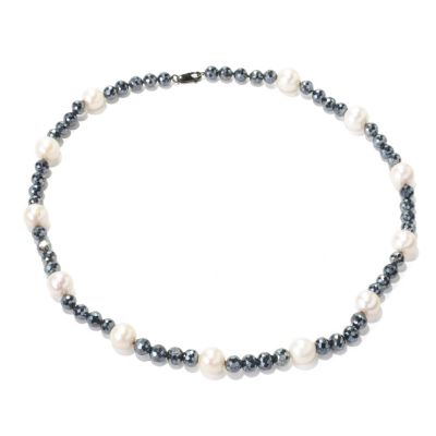 129-042 - Sterling Silver 20'' 10-11mm White Freshwater Cultured Pearl & Spinel Necklace