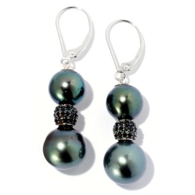 SS 10-11mm SEMI-ROUND TAHITIAN & BLACK SPINEL LEVERBACK EARRINGS