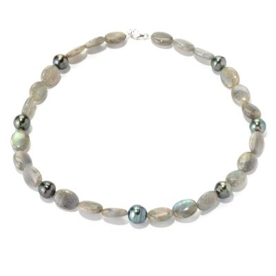 SS 18" 10-11mm SILVER TAHITIAN & LABADORITE NECKLACE