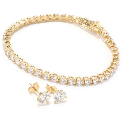 129-050 - Brilliante&reg; Round Cut Tennis Bracelet & Martini Stud Earrings Two-Piece Set