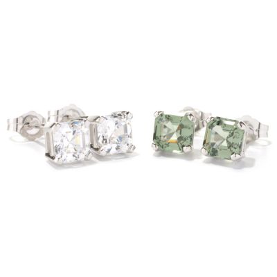 129-052 - Brilliante&reg; Platinum Embraced&trade; Set of Two Asscher Simulated Diamond Stud Earrings
