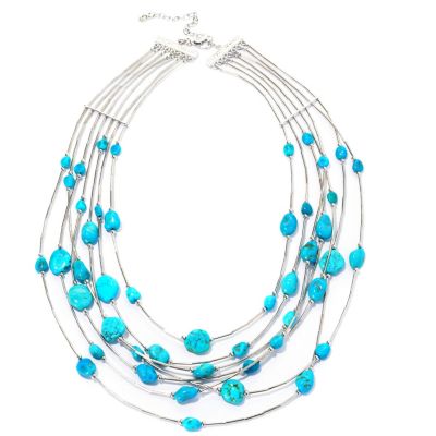 129-053 - Gem Insider 18" Sterling Silver Sleeping Beauty Turquoise Multi Strand Necklace