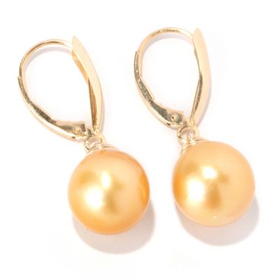 SS/YP 10-11MM DROP GOLDEN SOUTH SEA LEVERBACK EARRINGS