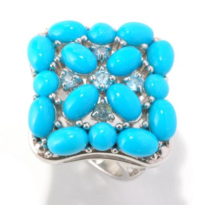 129-068 - Gem Insider Sterling Silver Sleeping Beauty Turquoise & Blue Topaz Square Ring
