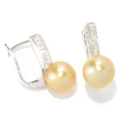 SS 10-11MM GOLDEN SOUTH SEA & WHITE TOPAZ EARRINGS