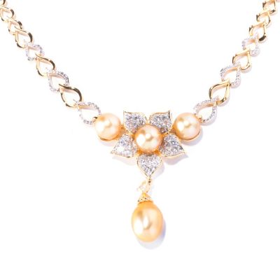 SS/YP GOLDEN SOUTH SEA & WHITE TOPAZ FLOWER NECKLACE