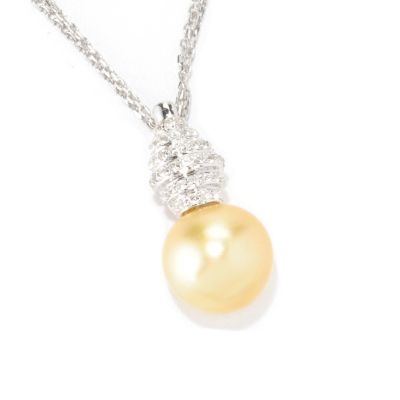 SS 11-12mm GOLDEN SOUTH SEA PENDANT W/ WHITE TOPAZ W/ 18" CHAIN